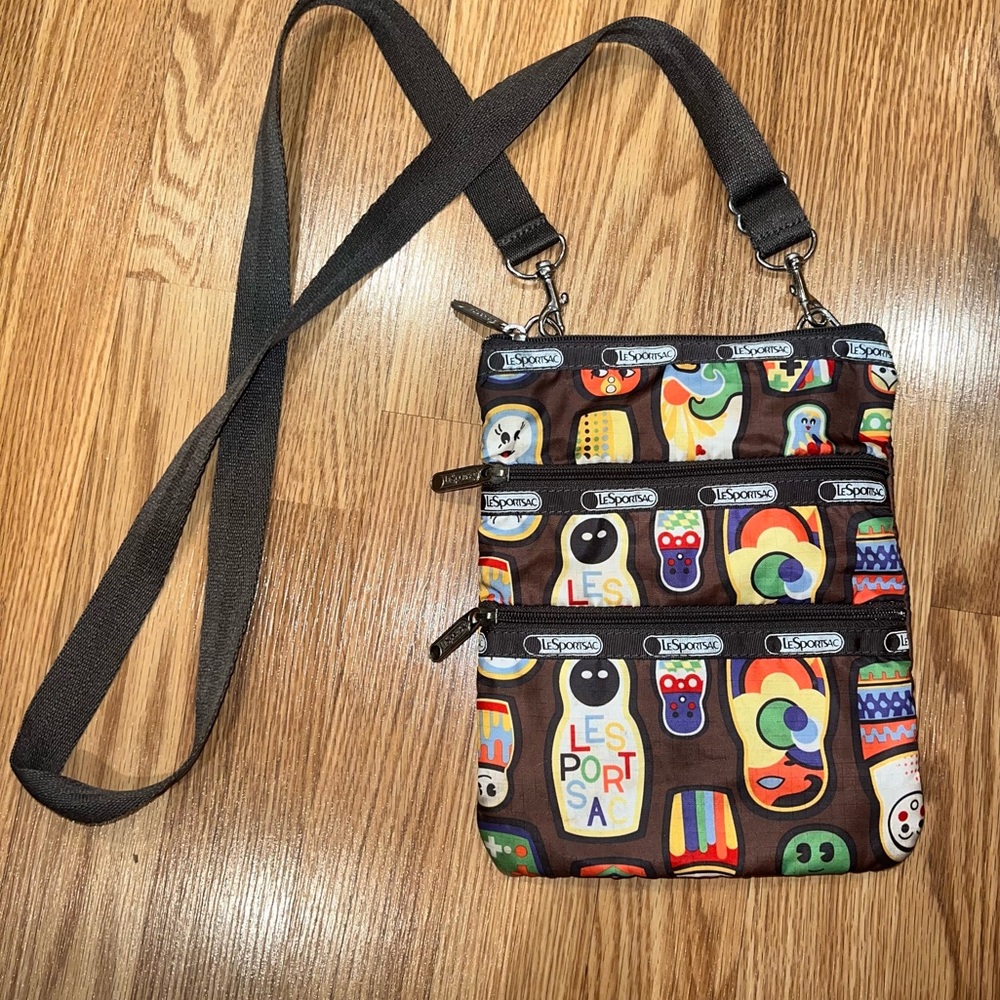 Lesportsac 3-zipper colorful Nesting Doll Bag in brown